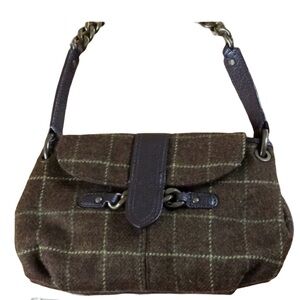 J. Crew brown plaid wool handbag with chain strap